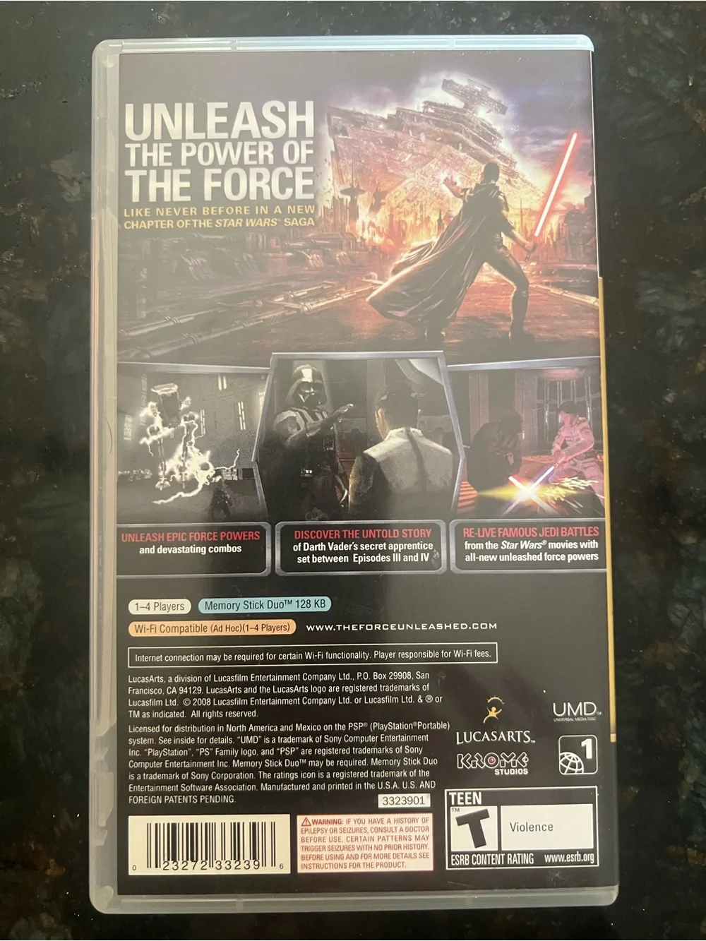 Sony PSP Star Wars: The Force Unleashed — Black & Purple Cover
